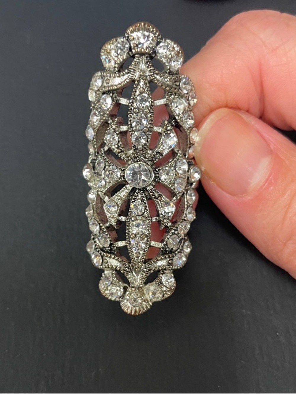 Vintage Style Silver-Tone Crystal Filigree Ring